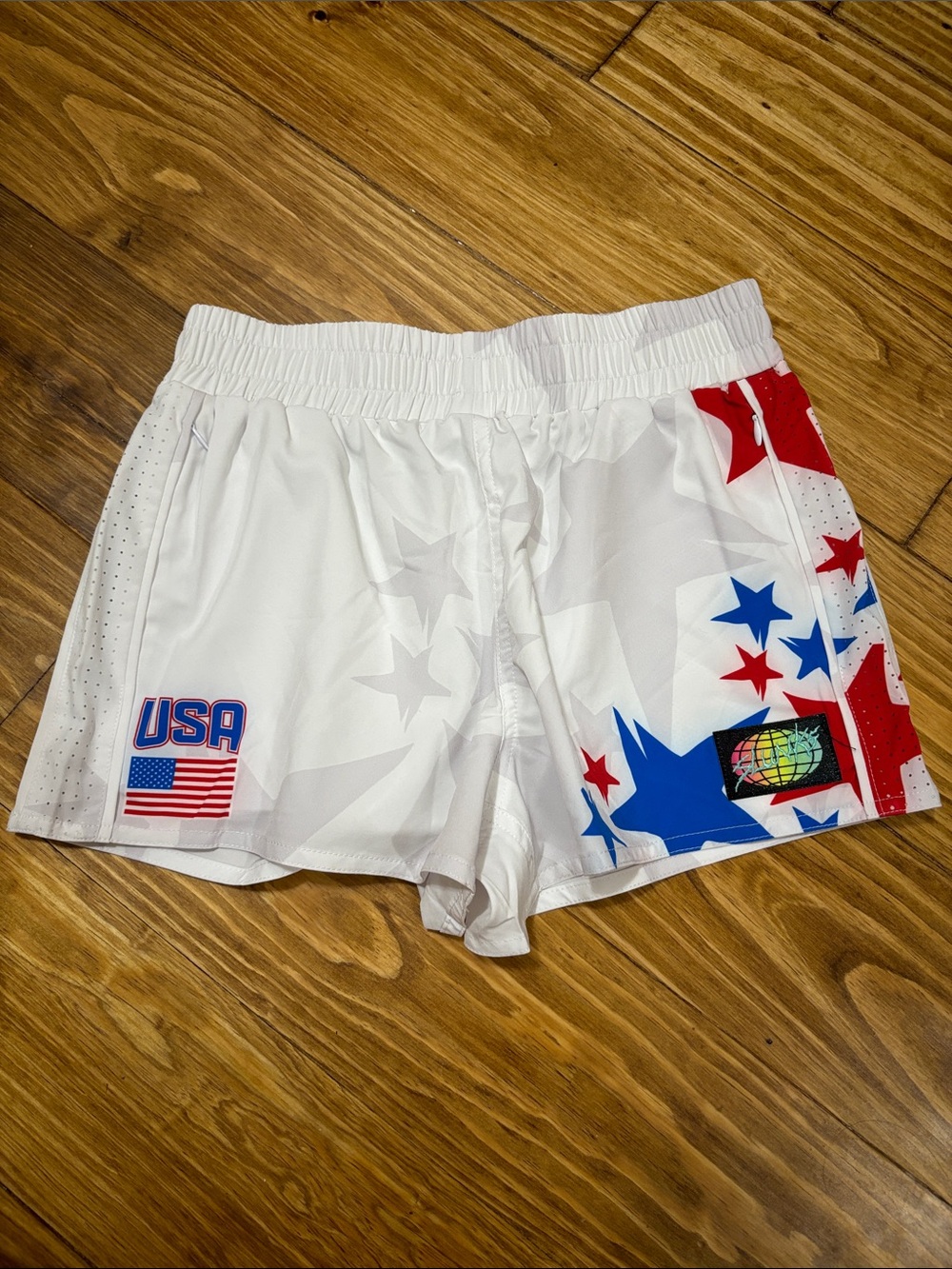 Slunks Size XS USA Patriotic White Shorts